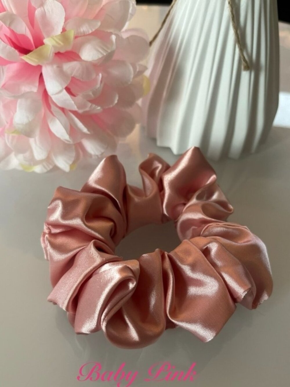 ❤️3/$25 Standard Size Silk Scrunchies Peachy Pink Color